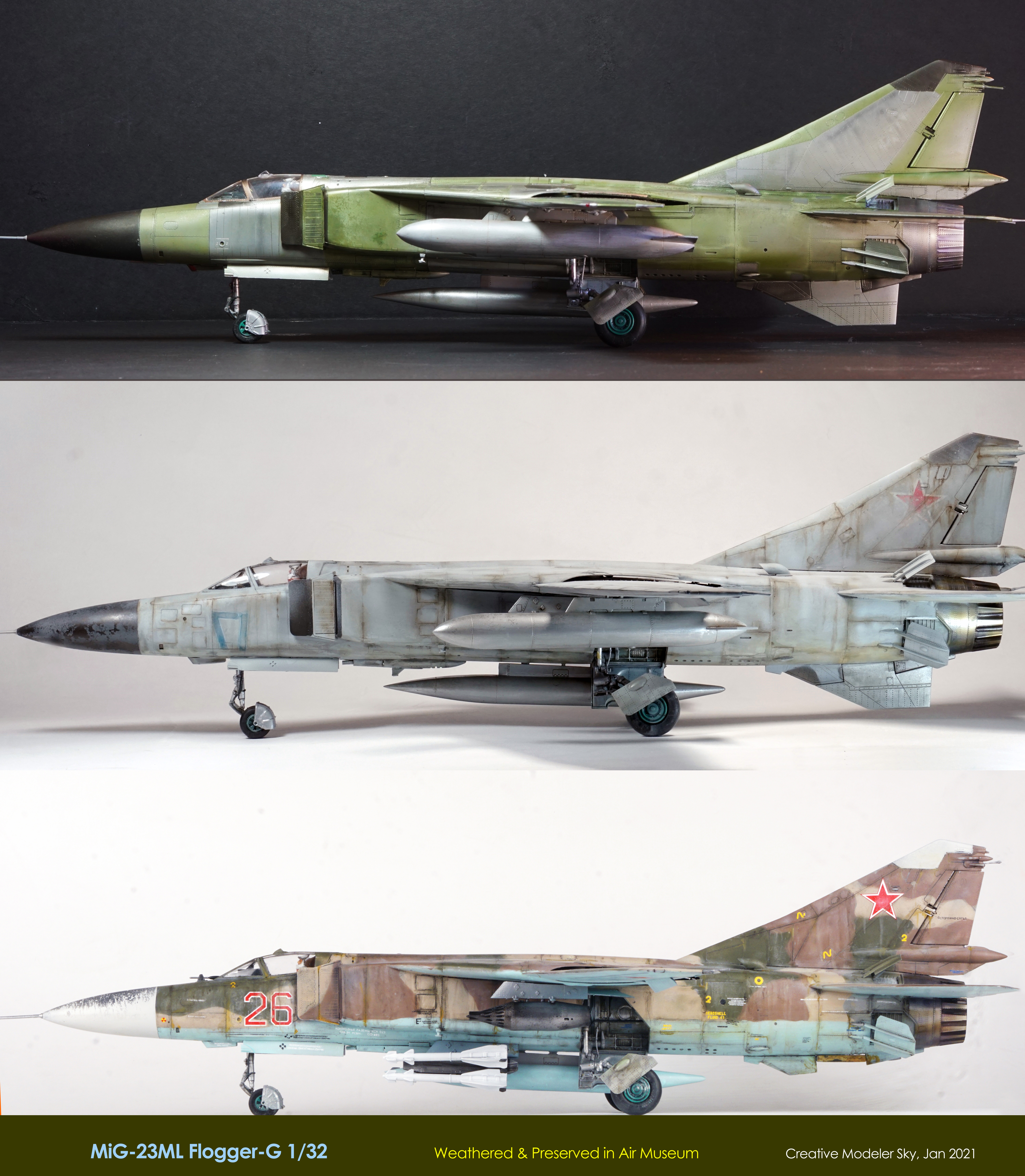 Mikoyan-Gurevich MiG-23 in 3 kind of coatings, 1/32